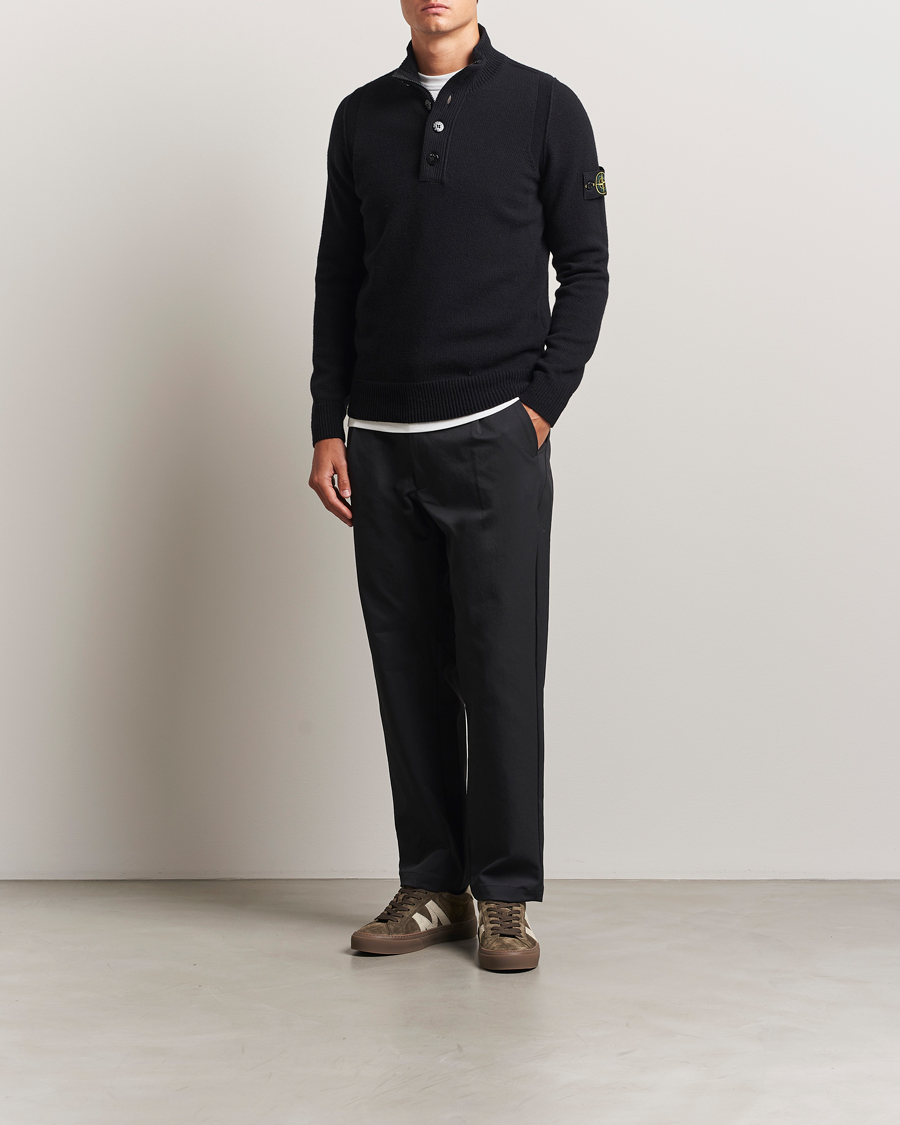 Herre | Trøjer | Stone Island | Knitted Lambswool Half Button Zip Black