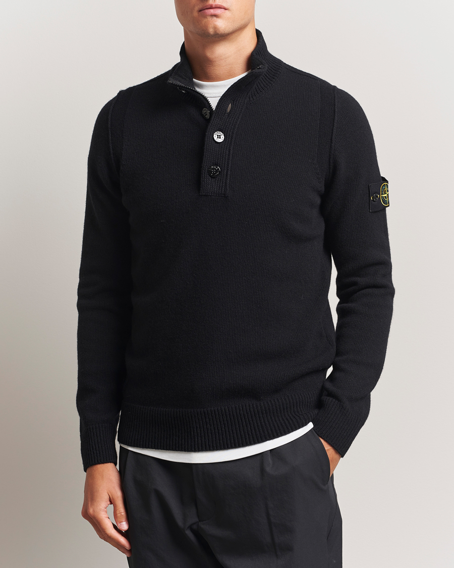 Herre | Trøjer | Stone Island | Knitted Lambswool Half Button Zip Black