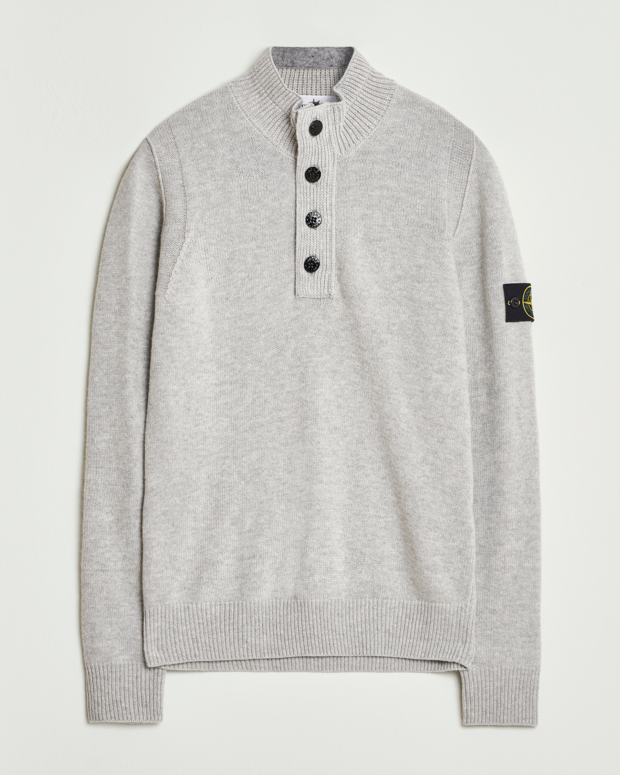 Herre | Trøjer | Stone Island | Knitted Lambswool Half Button Zip Grey Melange