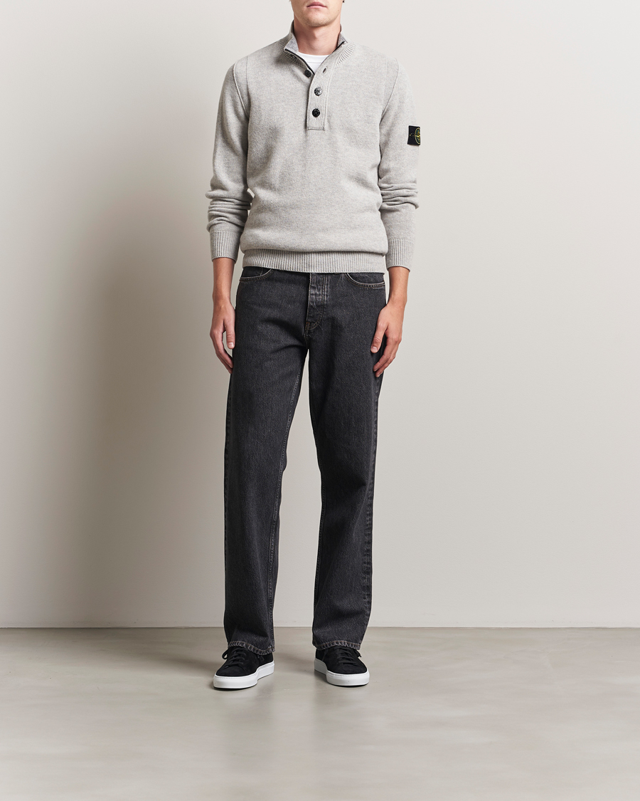Herre | Trøjer | Stone Island | Knitted Lambswool Half Button Zip Grey Melange