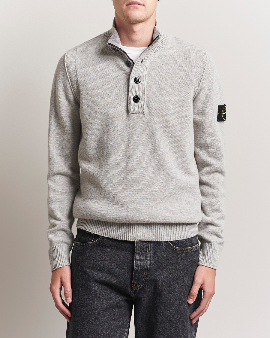 Herre | Trøjer | Stone Island | Knitted Lambswool Half Button Zip Grey Melange