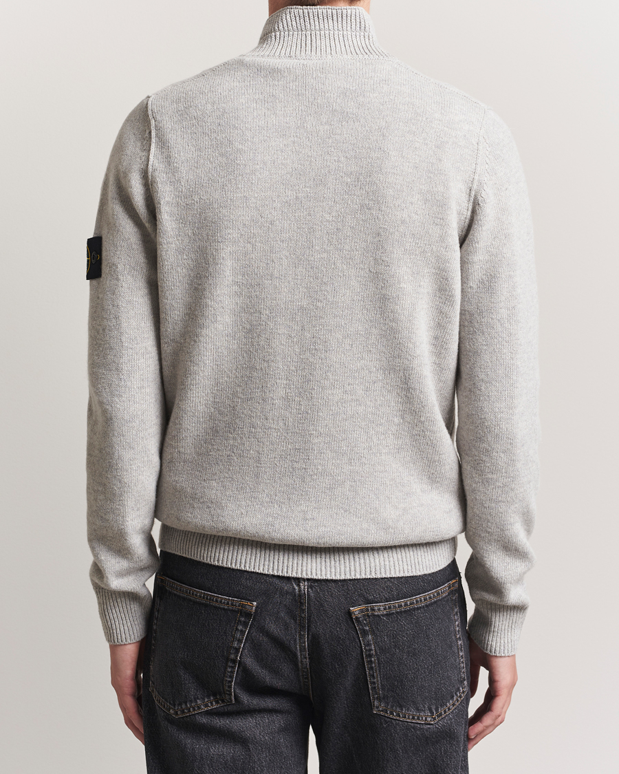 Herre | Trøjer | Stone Island | Knitted Lambswool Half Button Zip Grey Melange