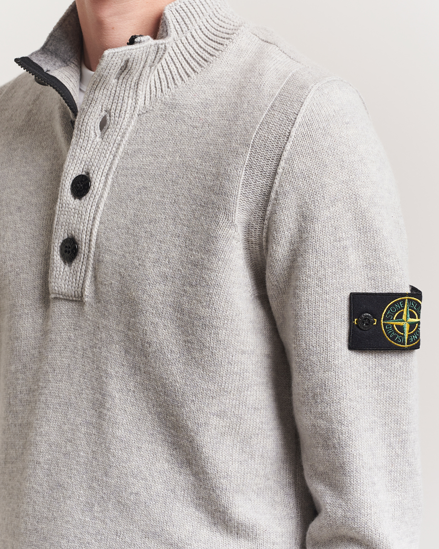 Herre | Trøjer | Stone Island | Knitted Lambswool Half Button Zip Grey Melange