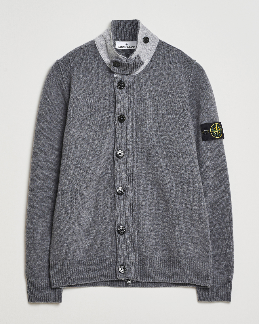 Herre | Trøjer | Stone Island | Knitted Lambswool Zip Cardigan Cement Melange