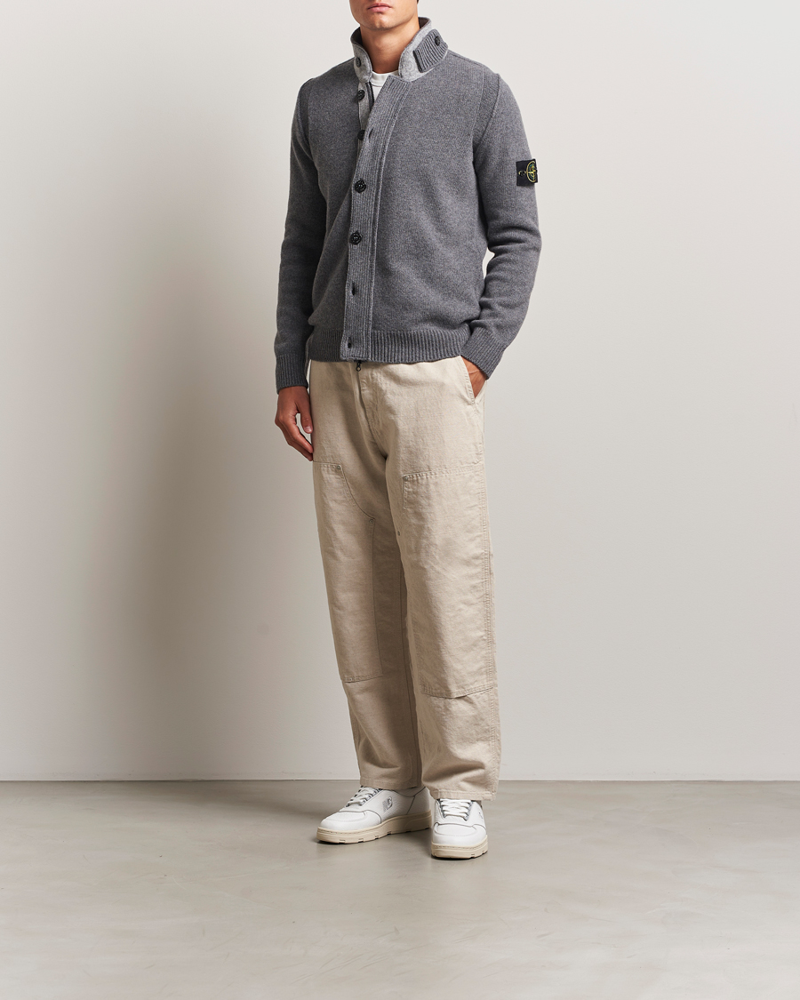 Herre | Trøjer | Stone Island | Knitted Lambswool Zip Cardigan Cement Melange