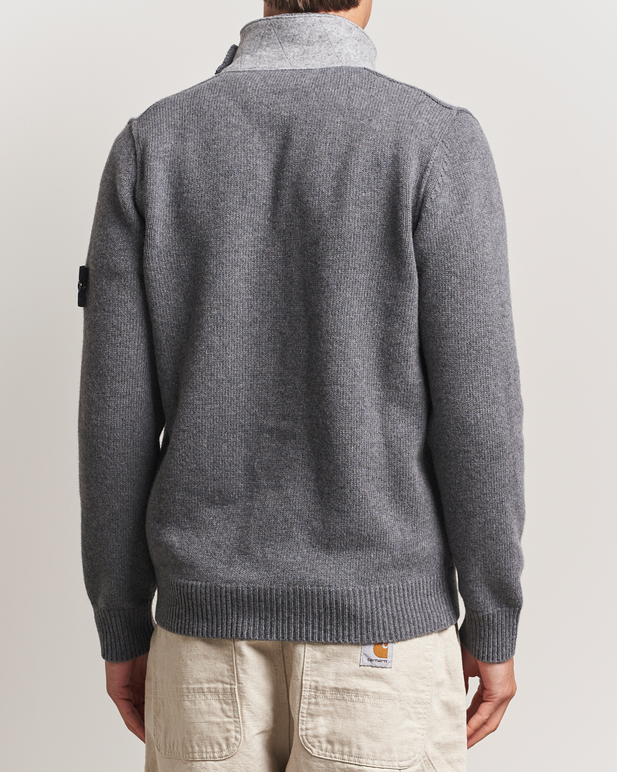 Herre | Trøjer | Stone Island | Knitted Lambswool Zip Cardigan Cement Melange