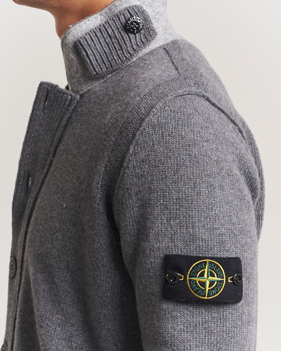 Herre | Trøjer | Stone Island | Knitted Lambswool Zip Cardigan Cement Melange