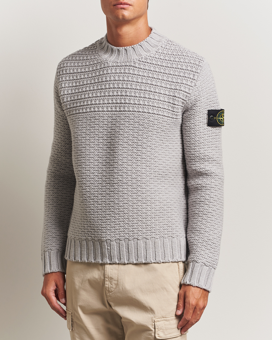 Herre | Trøjer | Stone Island | Mixed Stiches Wool Knitted Crew Neck Pearl Grey