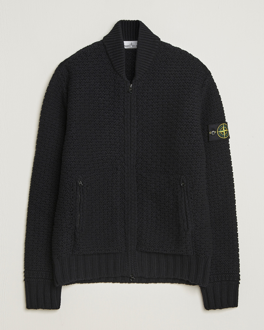 Herre | Trøjer | Stone Island | Mixed Stiches Wool Knitted Zip Cardigan Black