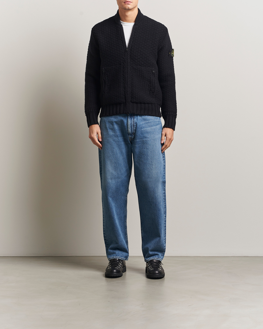 Herre | Trøjer | Stone Island | Mixed Stiches Wool Knitted Zip Cardigan Black