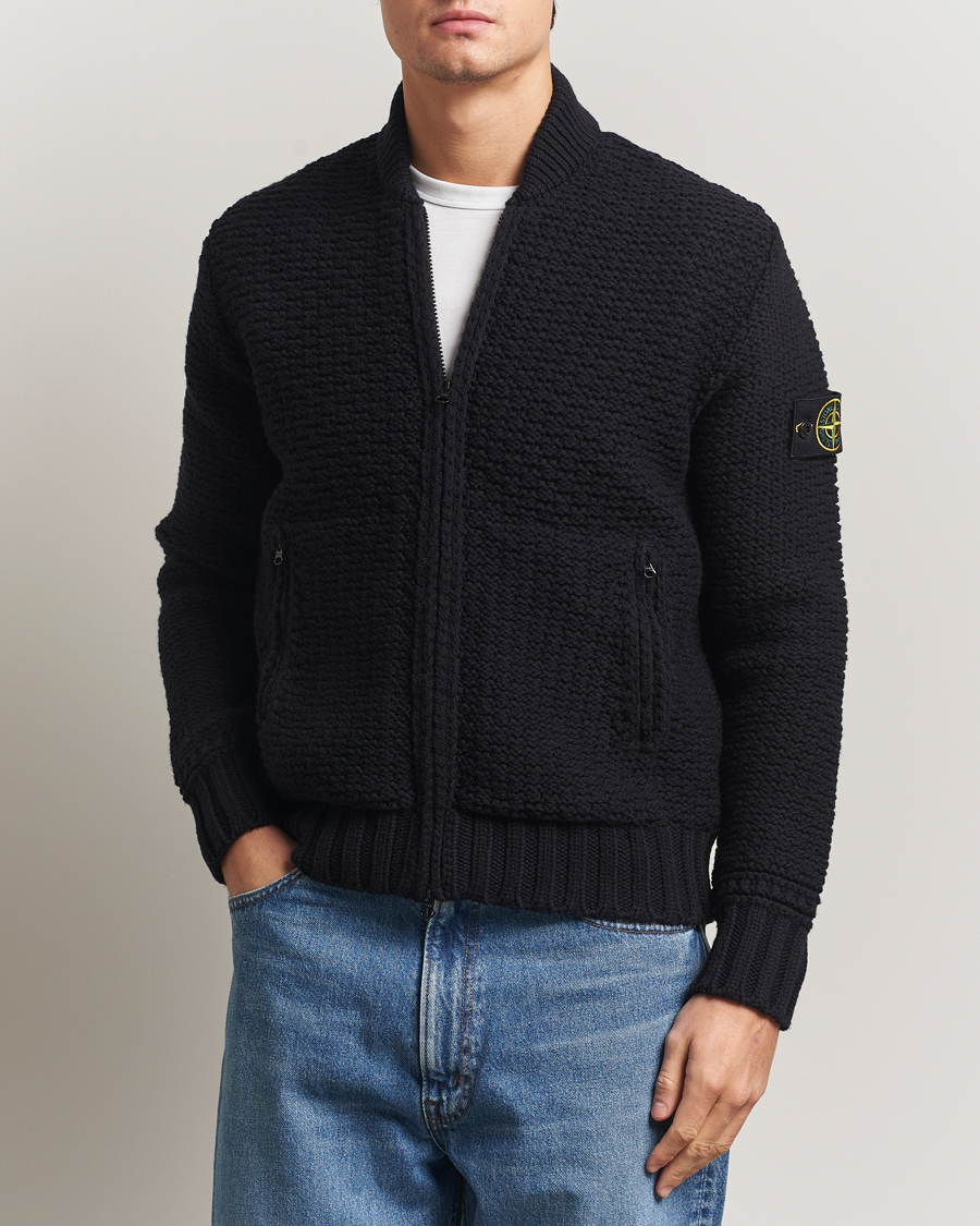Herre | Trøjer | Stone Island | Mixed Stiches Wool Knitted Zip Cardigan Black
