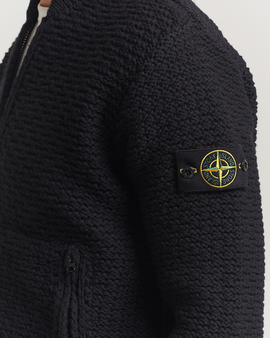 Herre | Trøjer | Stone Island | Mixed Stiches Wool Knitted Zip Cardigan Black
