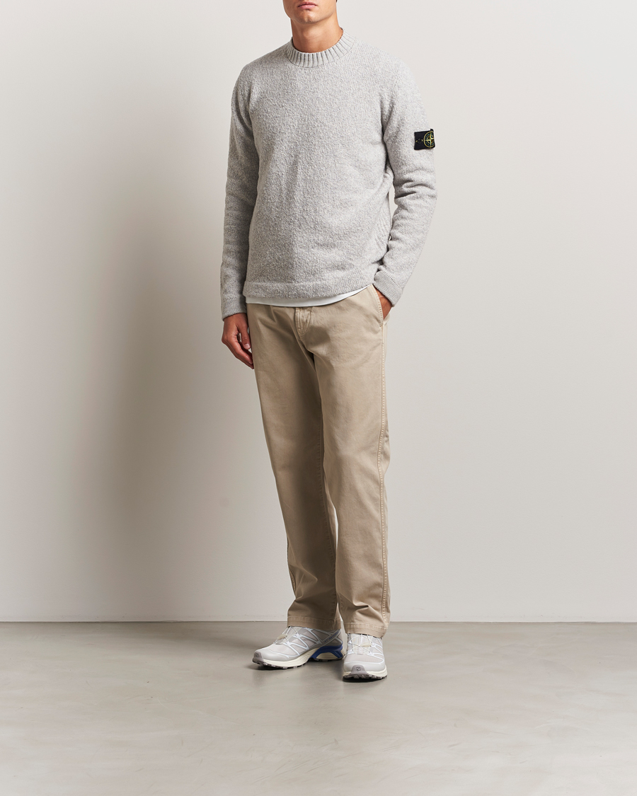 Herre | Trøjer | Stone Island | Brushed Knitted Wool Crew Neck Grey Melange