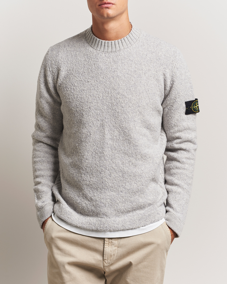 Herre | Trøjer | Stone Island | Brushed Knitted Wool Crew Neck Grey Melange