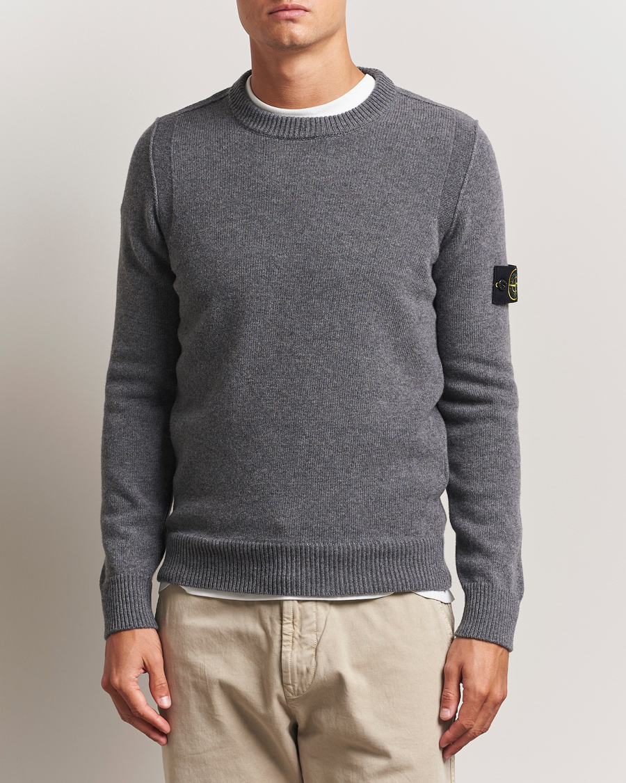Herre | Trøjer | Stone Island | Knitted Lambswool Crew Neck Cement Melange