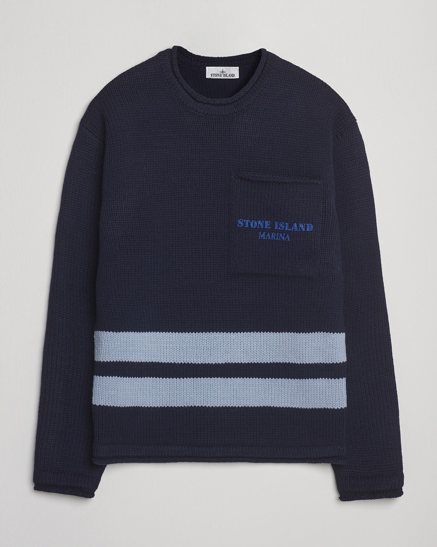 Herre | Trøjer | Stone Island | Marina Knitted Wool Contrast Crew Neck Navy