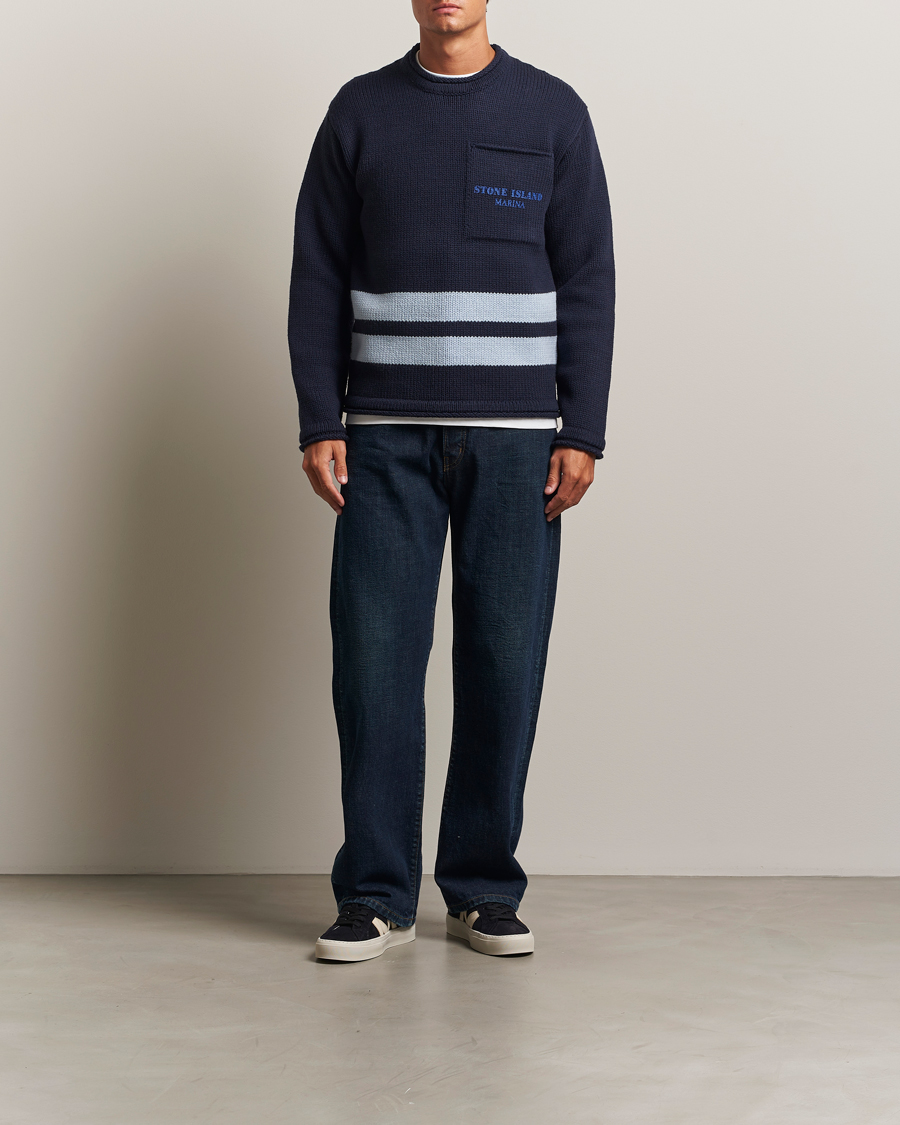 Herre | Trøjer | Stone Island | Marina Knitted Wool Contrast Crew Neck Navy