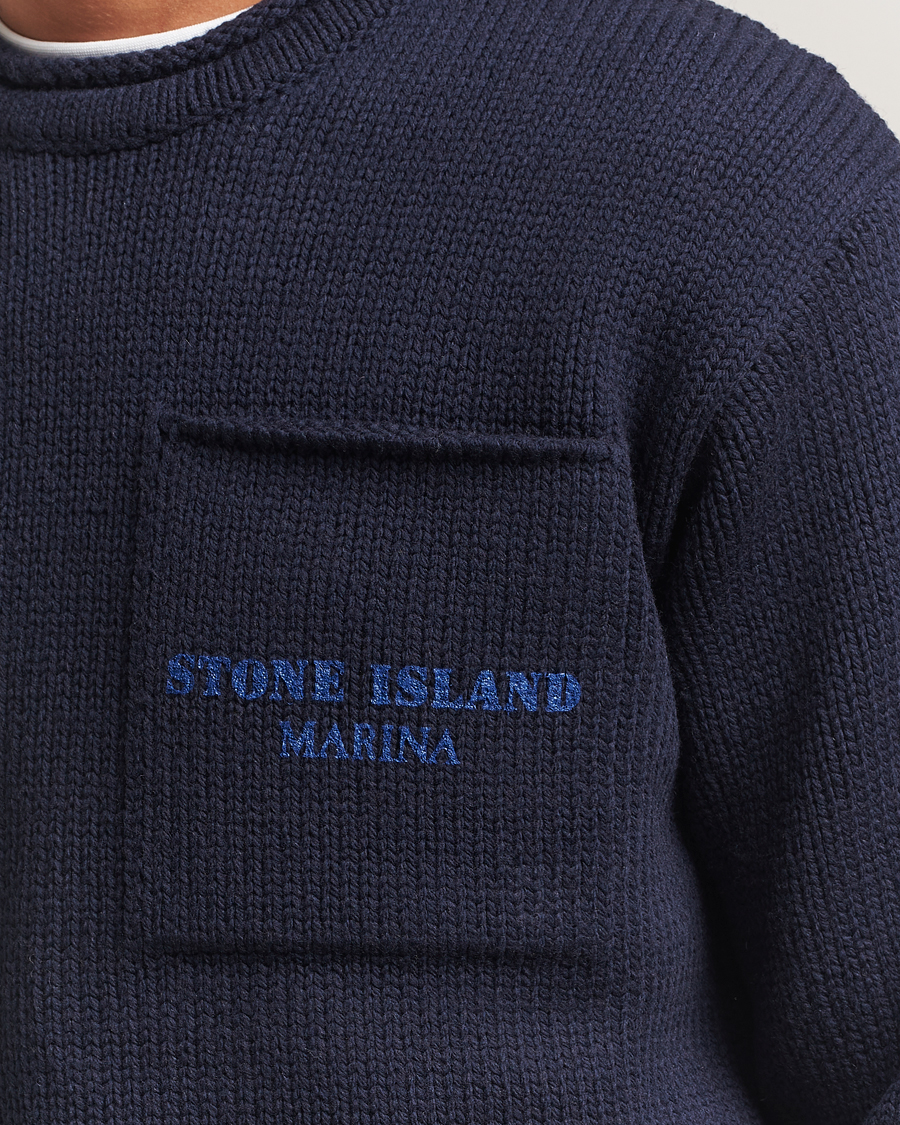 Herre | Trøjer | Stone Island | Marina Knitted Wool Contrast Crew Neck Navy
