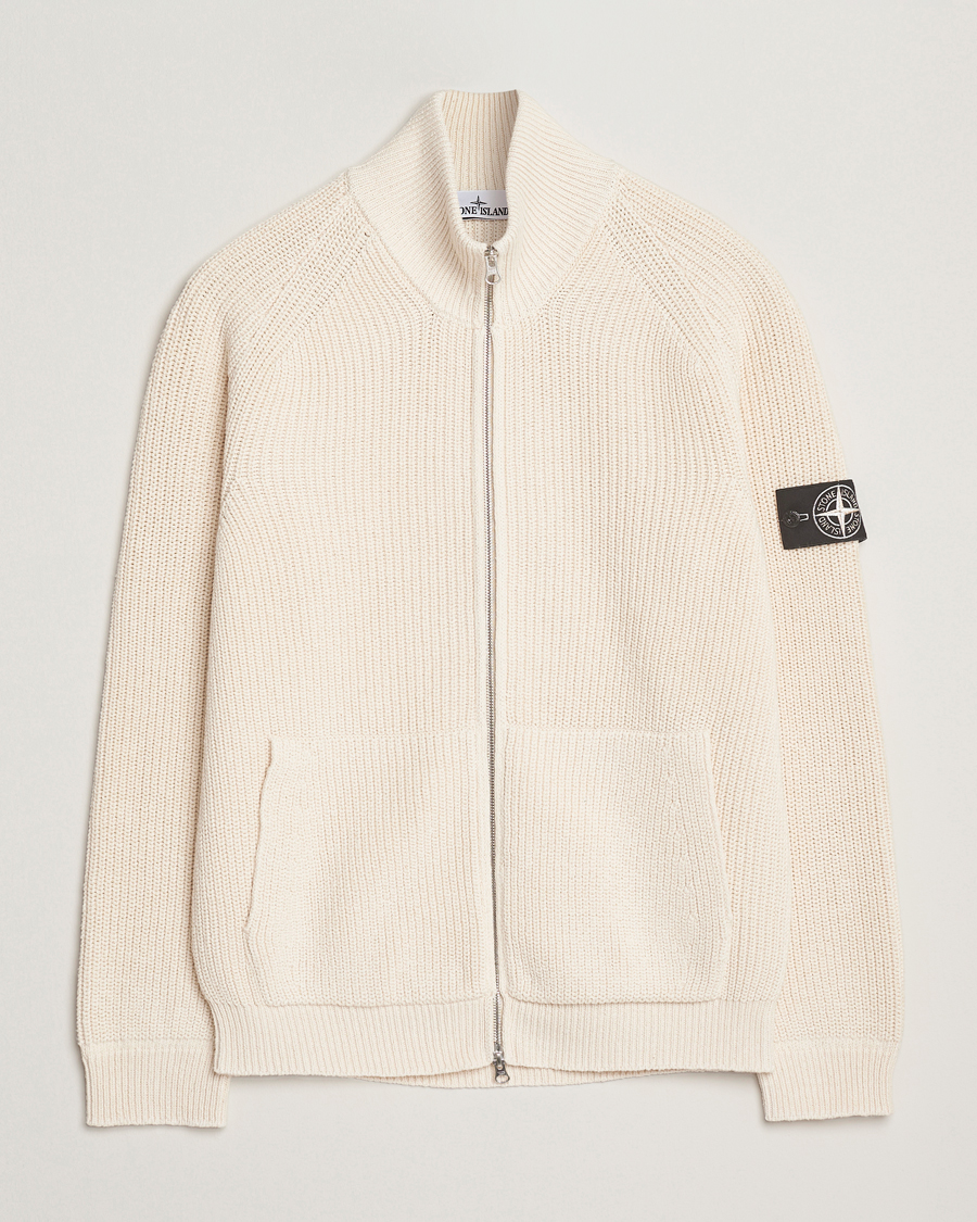 Herre | Trøjer | Stone Island | RAW Cotton Popcorn Stitch Full Zip Ivory