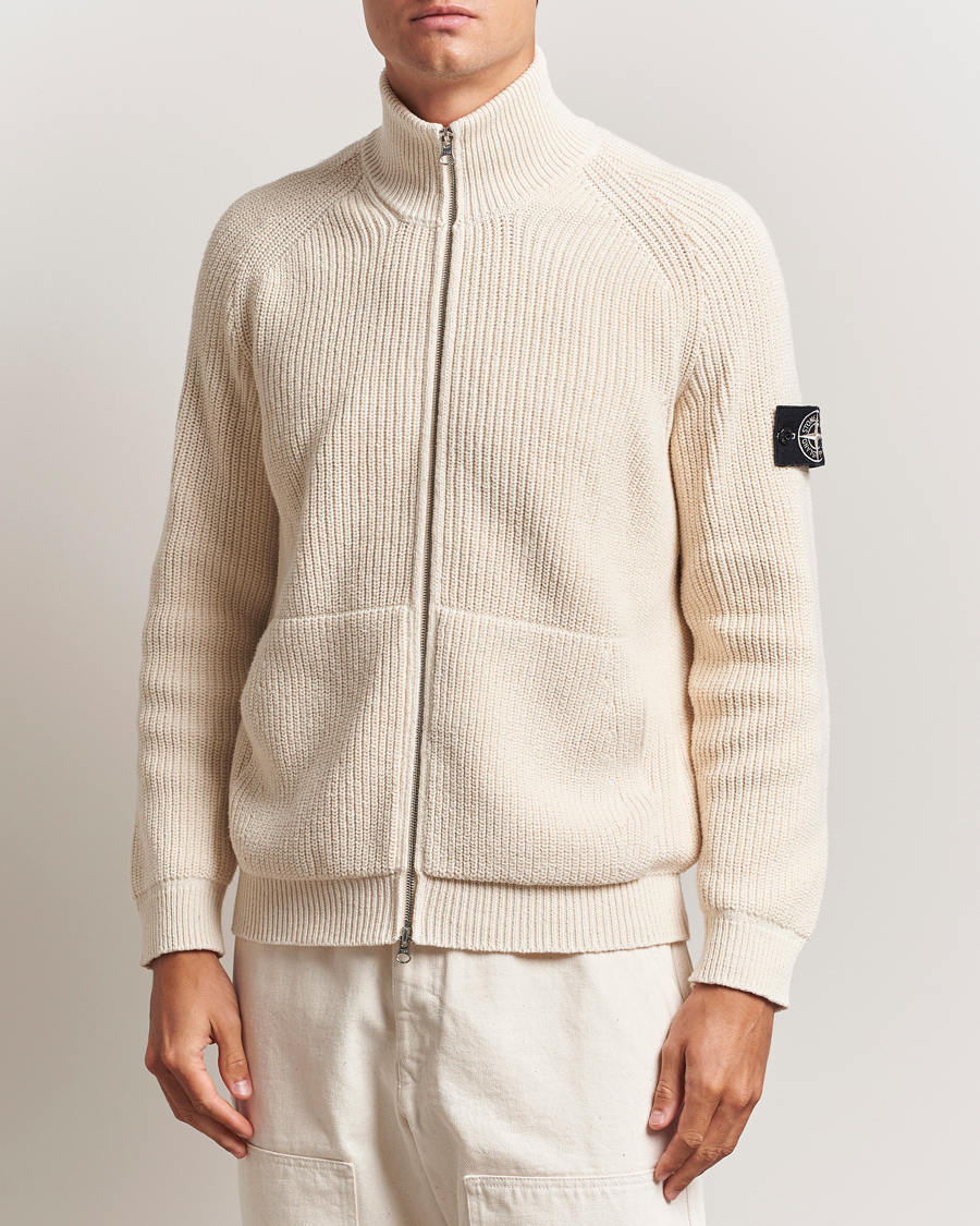Herre | Trøjer | Stone Island | RAW Cotton Popcorn Stitch Full Zip Ivory