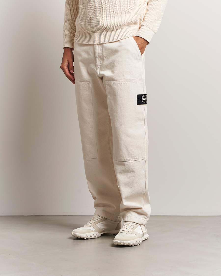 Herre | Bukser | Stone Island | RAW Washed Cotton Gabardine Trousers Ivory