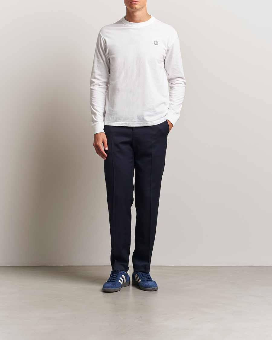 Herre | T-Shirts | Stone Island | Long Sleeve Garment Dyed Cotton Jersey T-Shirt White