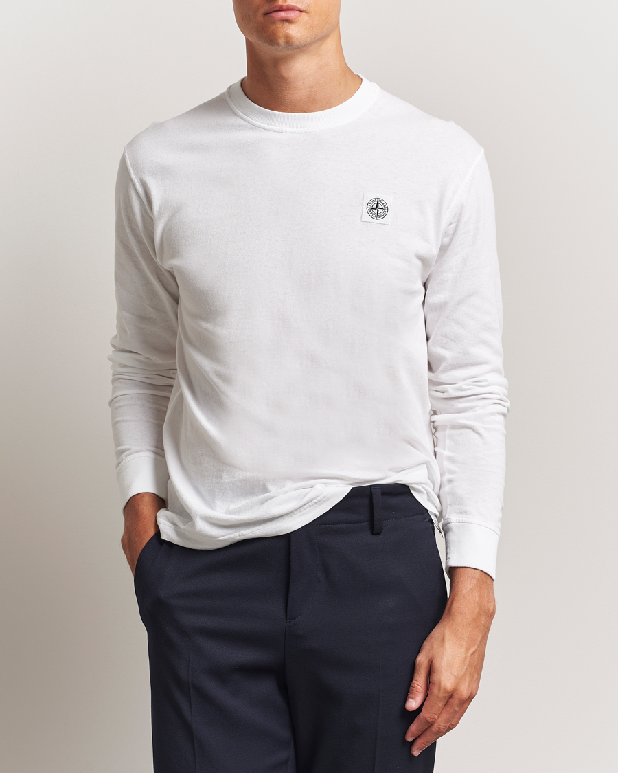 Herre | T-Shirts | Stone Island | Long Sleeve Garment Dyed Cotton Jersey T-Shirt White