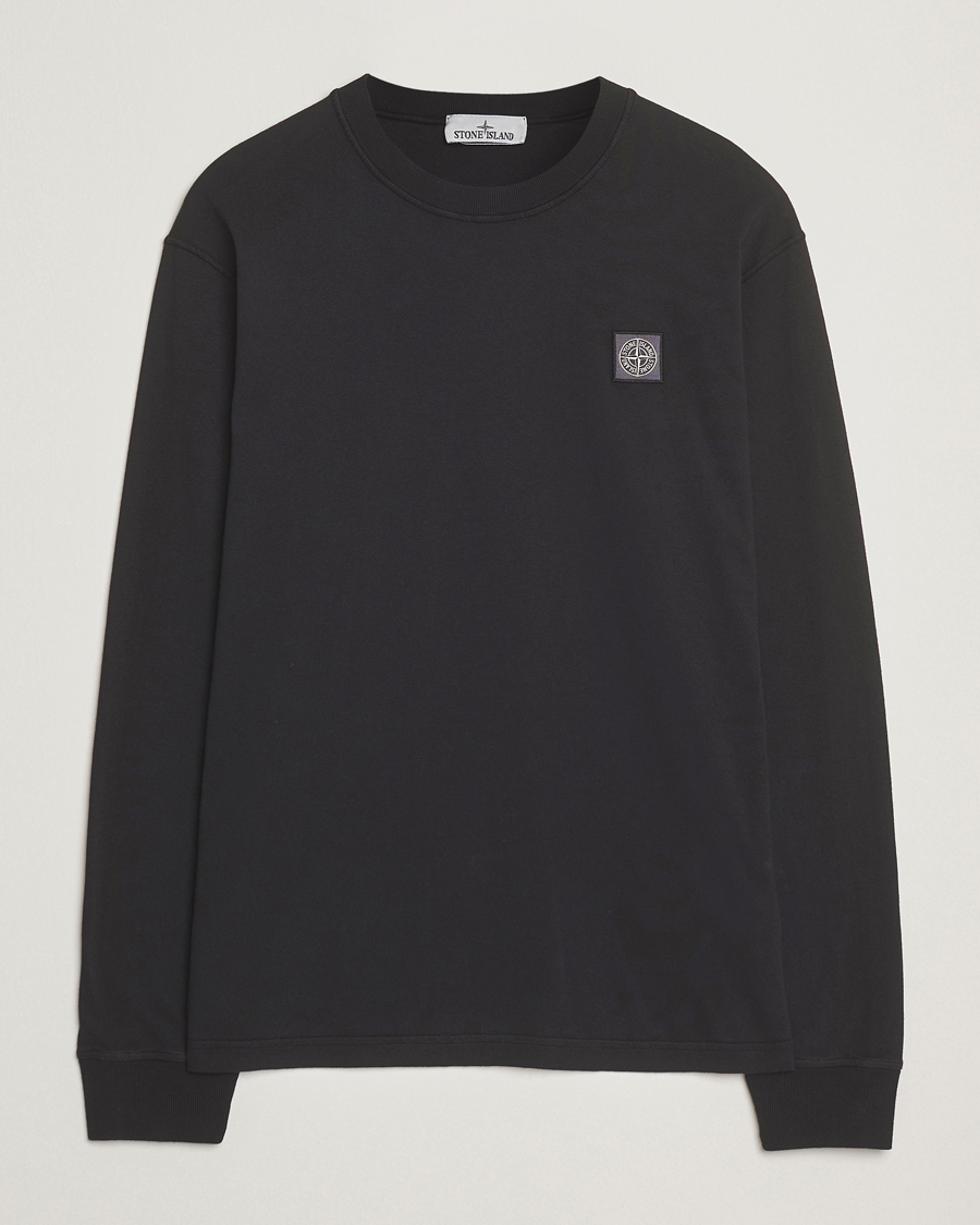 Herre | T-Shirts | Stone Island | Long Sleeve Garment Dyed Cotton Jersey T-Shirt Black