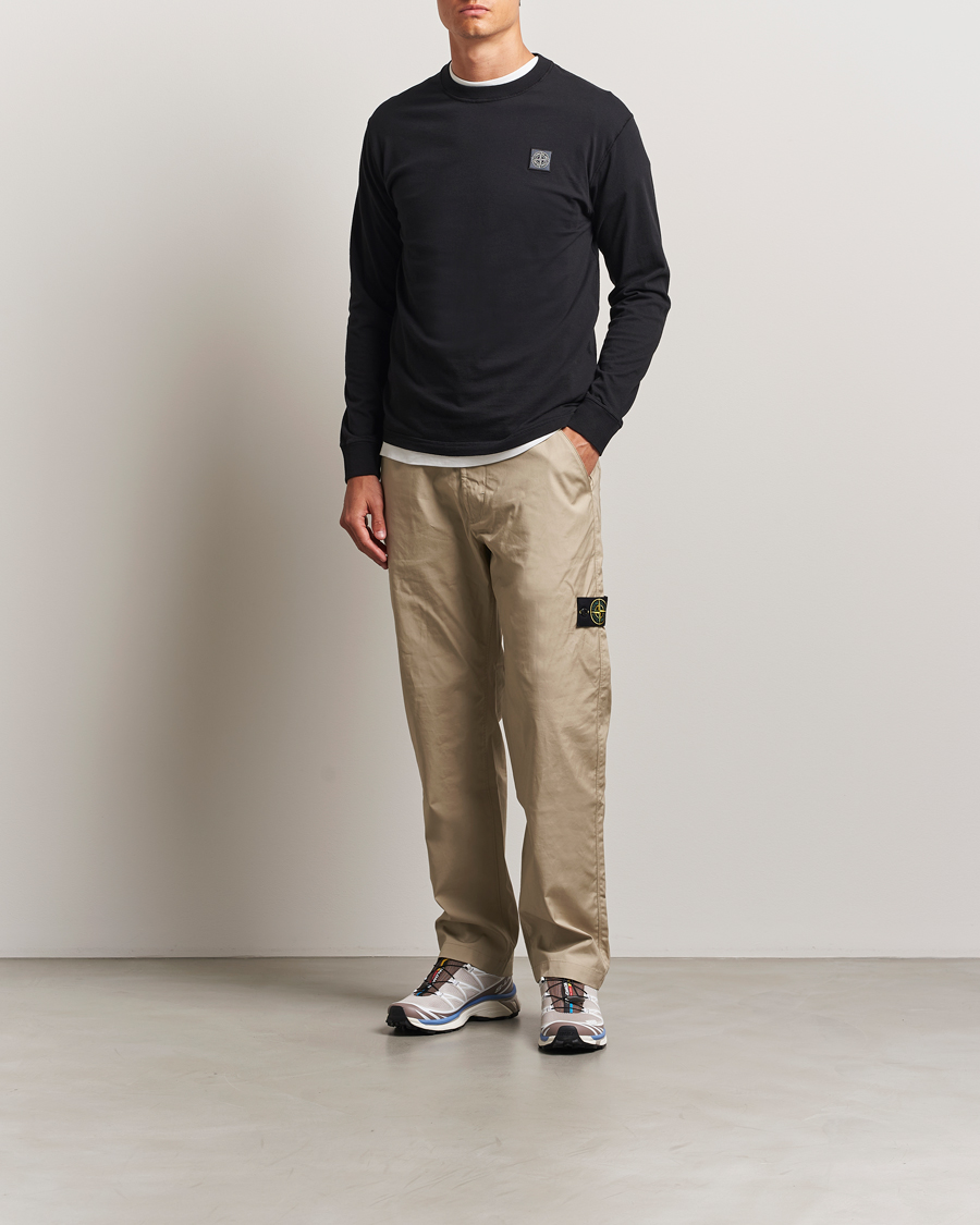 Herre | T-Shirts | Stone Island | Long Sleeve Garment Dyed Cotton Jersey T-Shirt Black