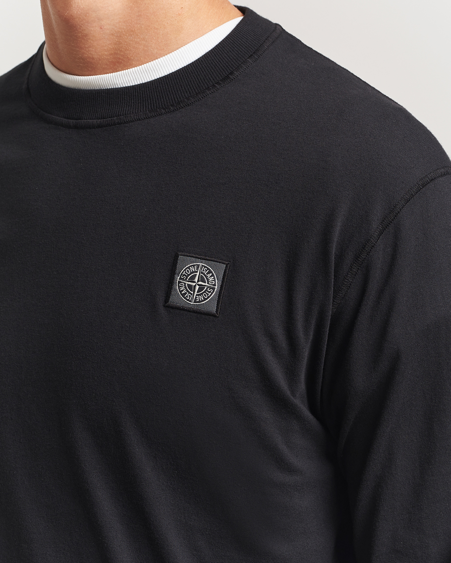 Herre | T-Shirts | Stone Island | Long Sleeve Garment Dyed Cotton Jersey T-Shirt Black