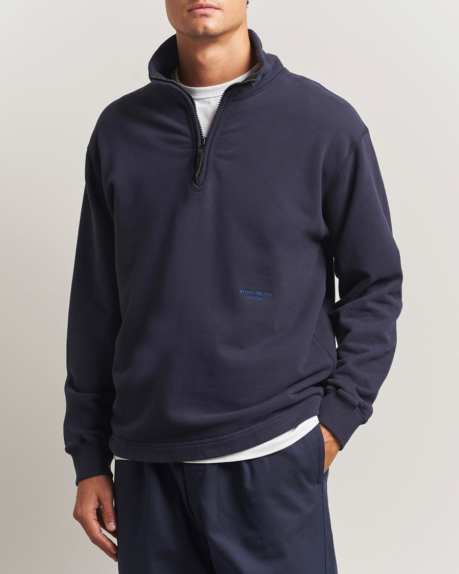 Herre | Trøjer | Stone Island | Marina Brushed Organic Cotton Half-Zip Navy