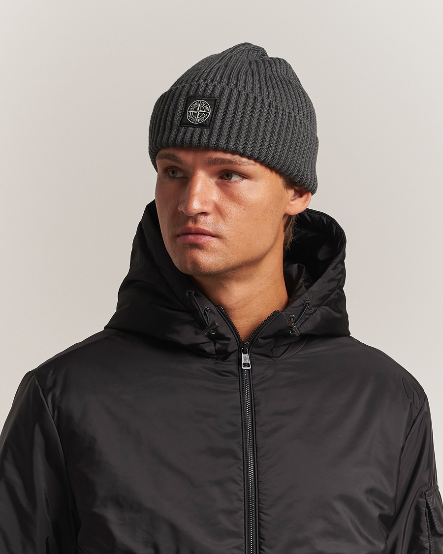 Herre | Huer | Stone Island | Full Rib Wool Beanie Lead Grey