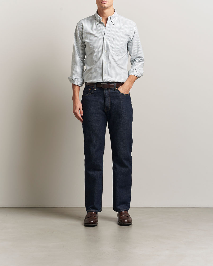Herre | Skjorter | Kamakura Shirts | Vintage Ivy Oxford Button Down Shirt Green Stripe