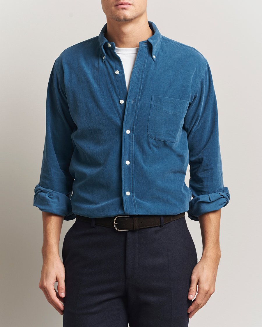 Herre | Skjorter | Kamakura Shirts | Vintage Ivy Needle Cord Shirt Smoke Blue