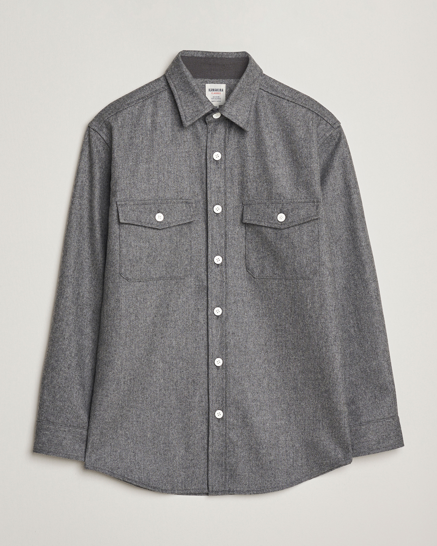 Herre | Skjorter | Kamakura Shirts | Wool Flannel CPO Shirt Grey Melange