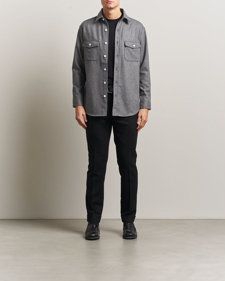 Herre | Skjorter | Kamakura Shirts | Wool Flannel CPO Shirt Grey Melange
