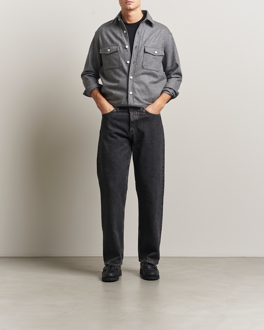 Herre | Skjorter | Kamakura Shirts | Wool Flannel CPO Shirt Grey Melange