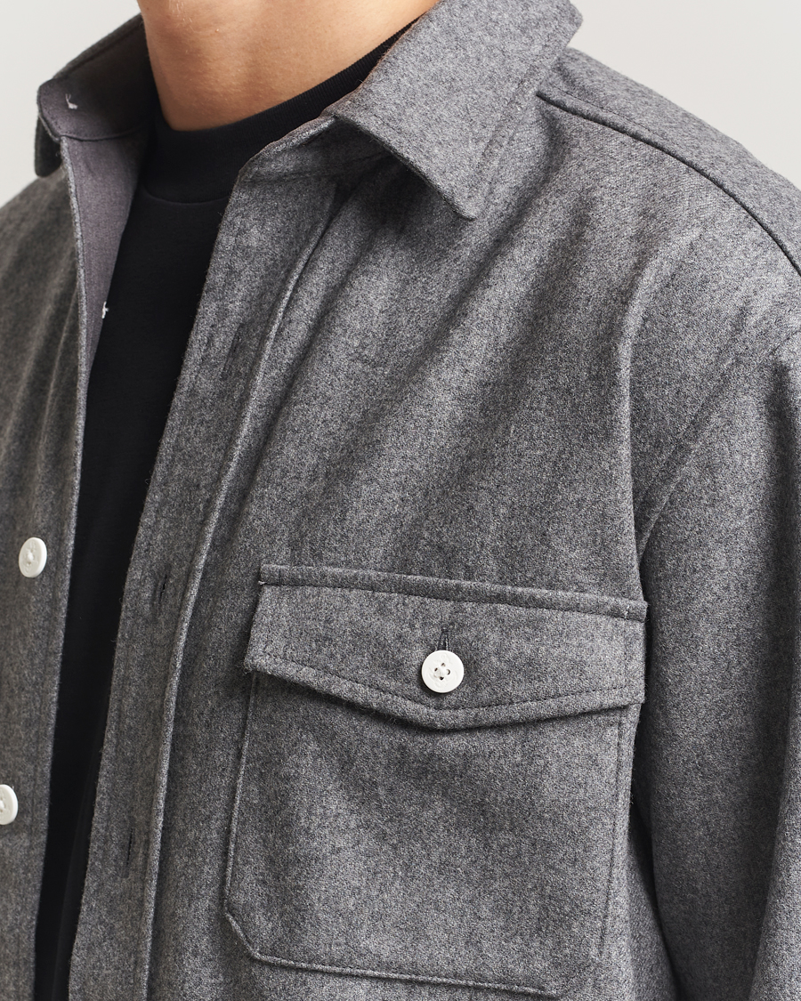 Herre | Skjorter | Kamakura Shirts | Wool Flannel CPO Shirt Grey Melange