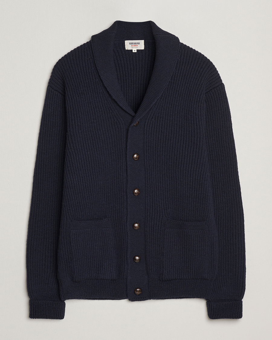 Herre | Trøjer | Kamakura Shirts | McQueen Shawl Collar Cardigan Navy