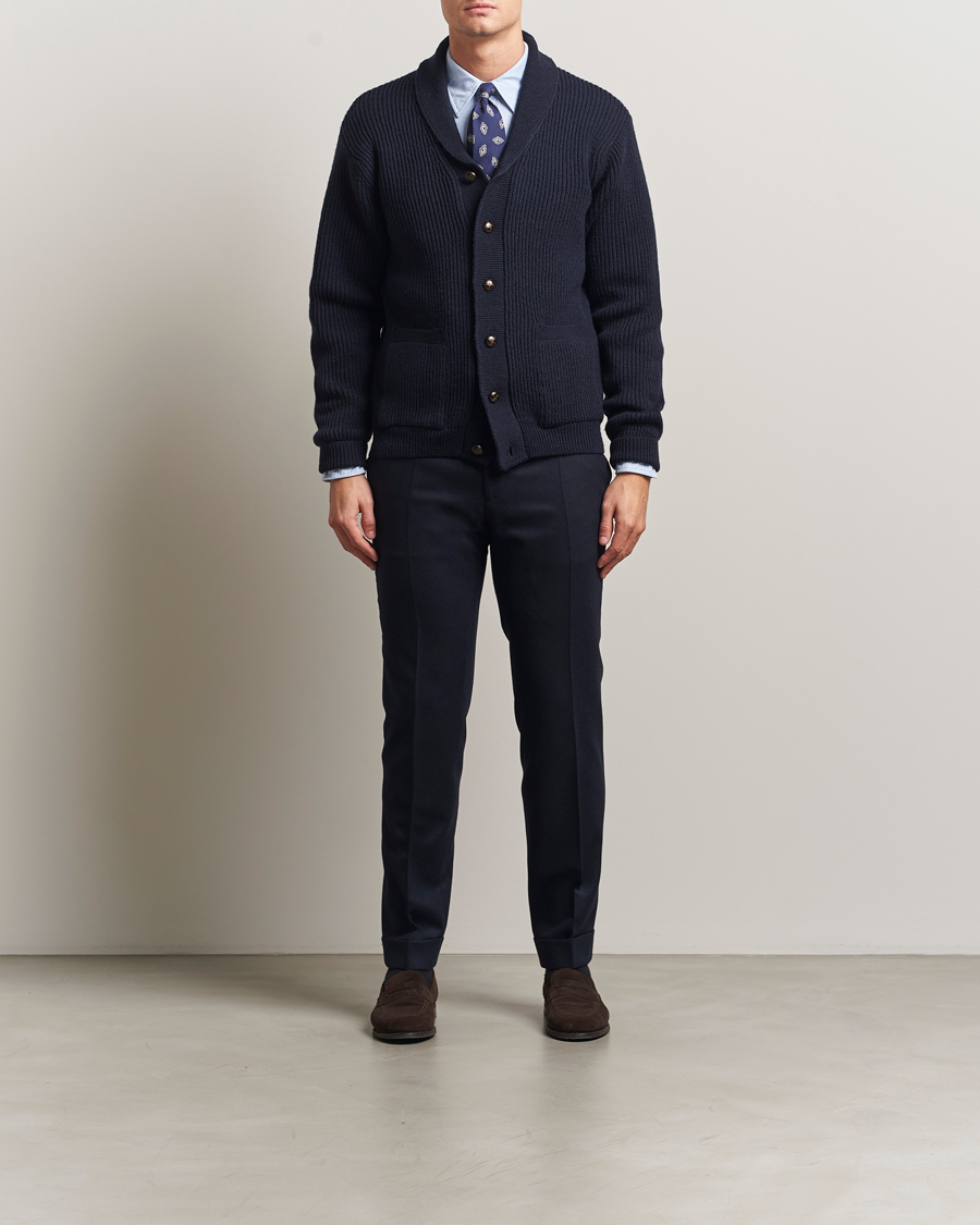 Herre | Trøjer | Kamakura Shirts | McQueen Shawl Collar Cardigan Navy