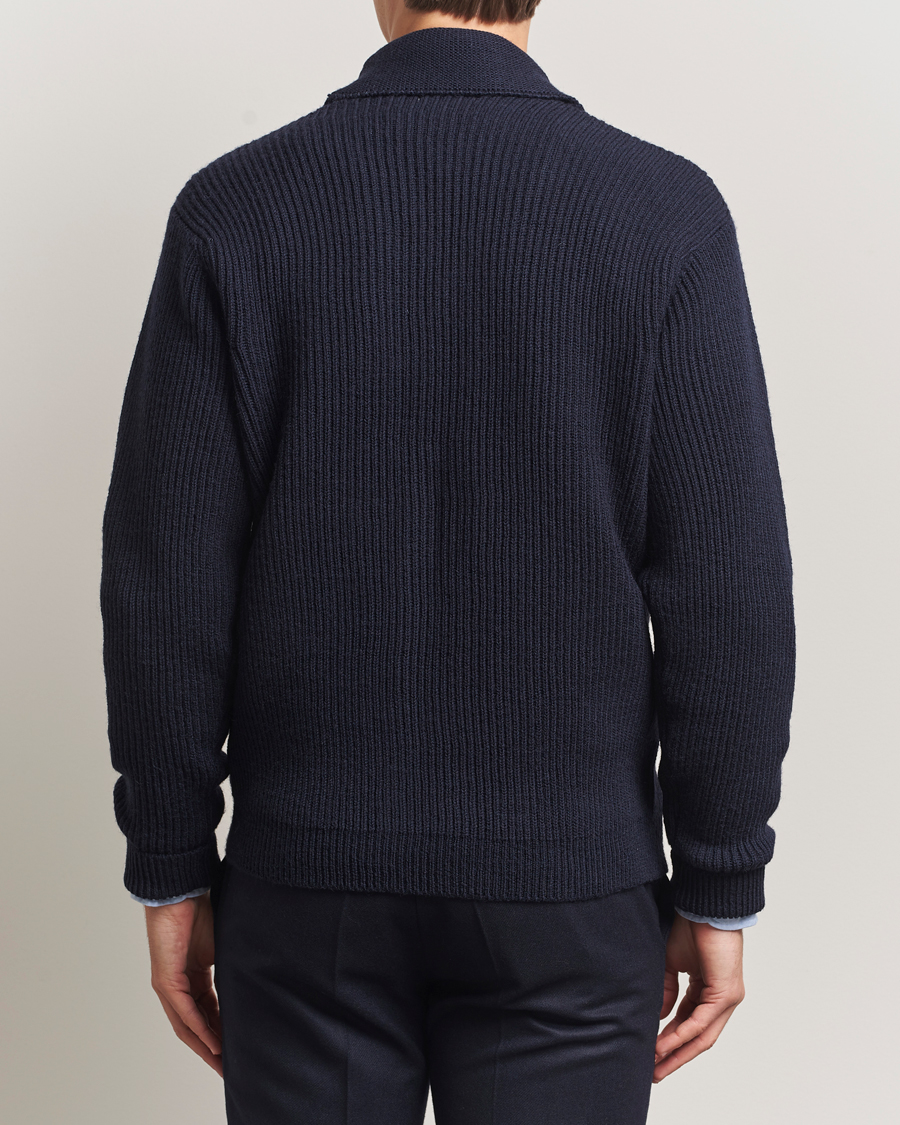 Herre | Trøjer | Kamakura Shirts | McQueen Shawl Collar Cardigan Navy