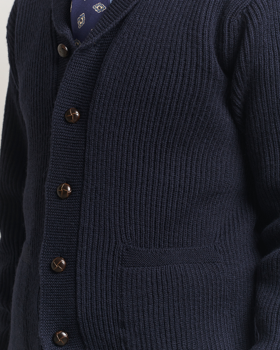 Herre | Trøjer | Kamakura Shirts | McQueen Shawl Collar Cardigan Navy