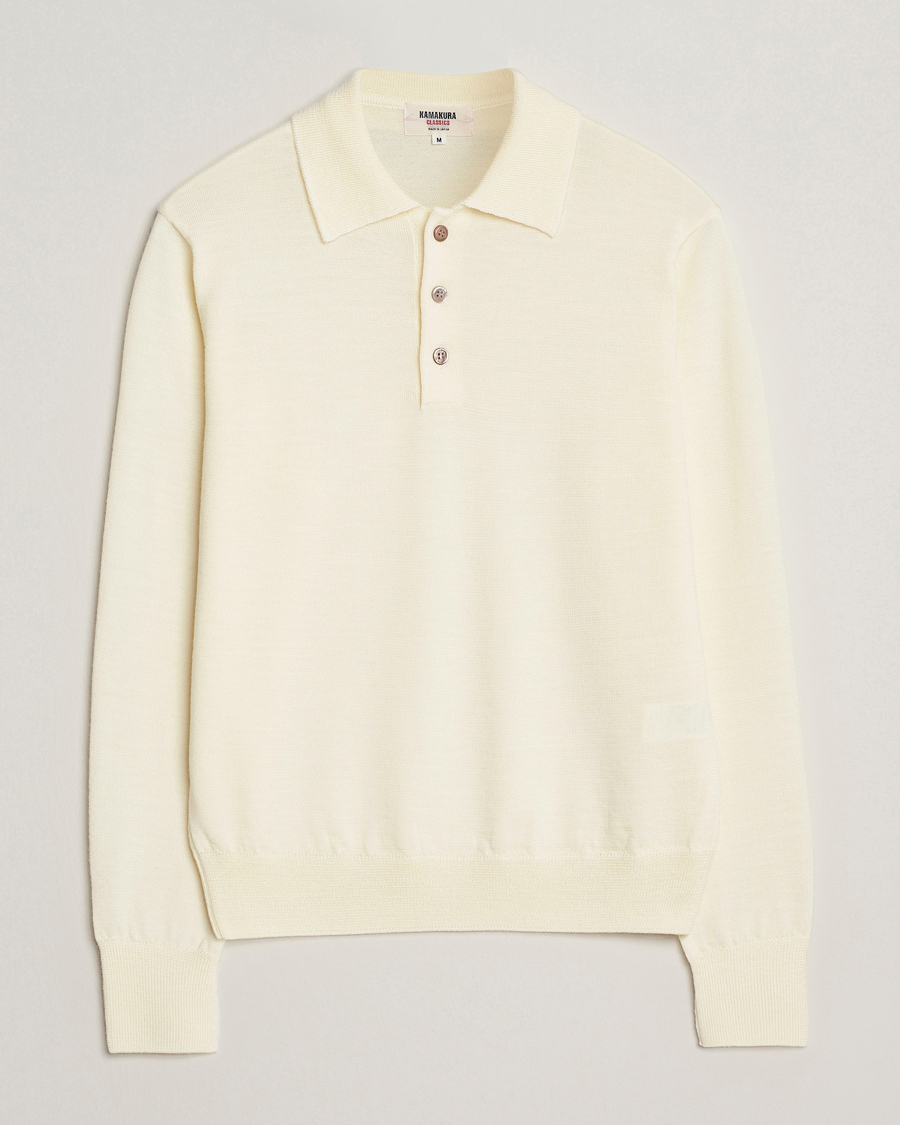 Herre | Trøjer | Kamakura Shirts | Long Sleeve Knitted Polo Off White