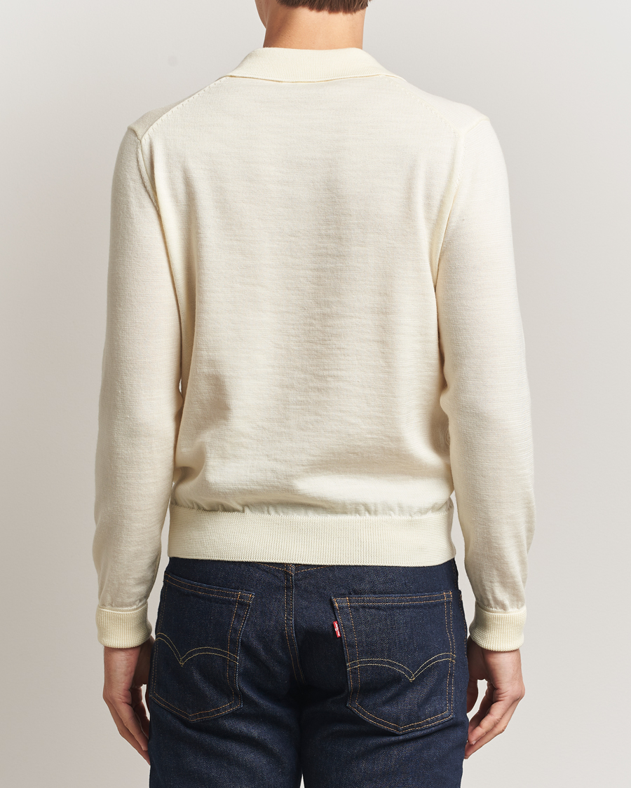 Herre | Trøjer | Kamakura Shirts | Long Sleeve Knitted Polo Off White