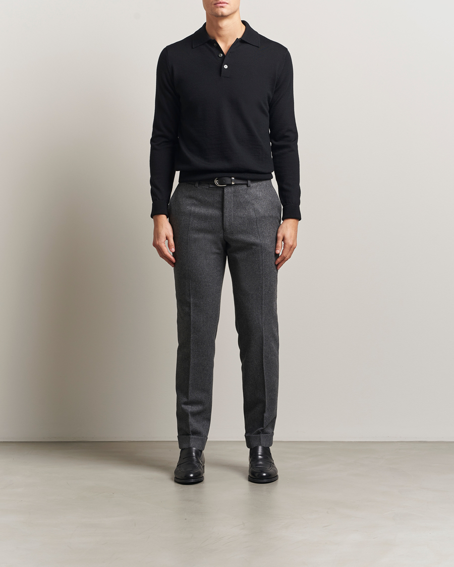 Herre | Trøjer | Kamakura Shirts | Long Sleeve Knitted Polo Black