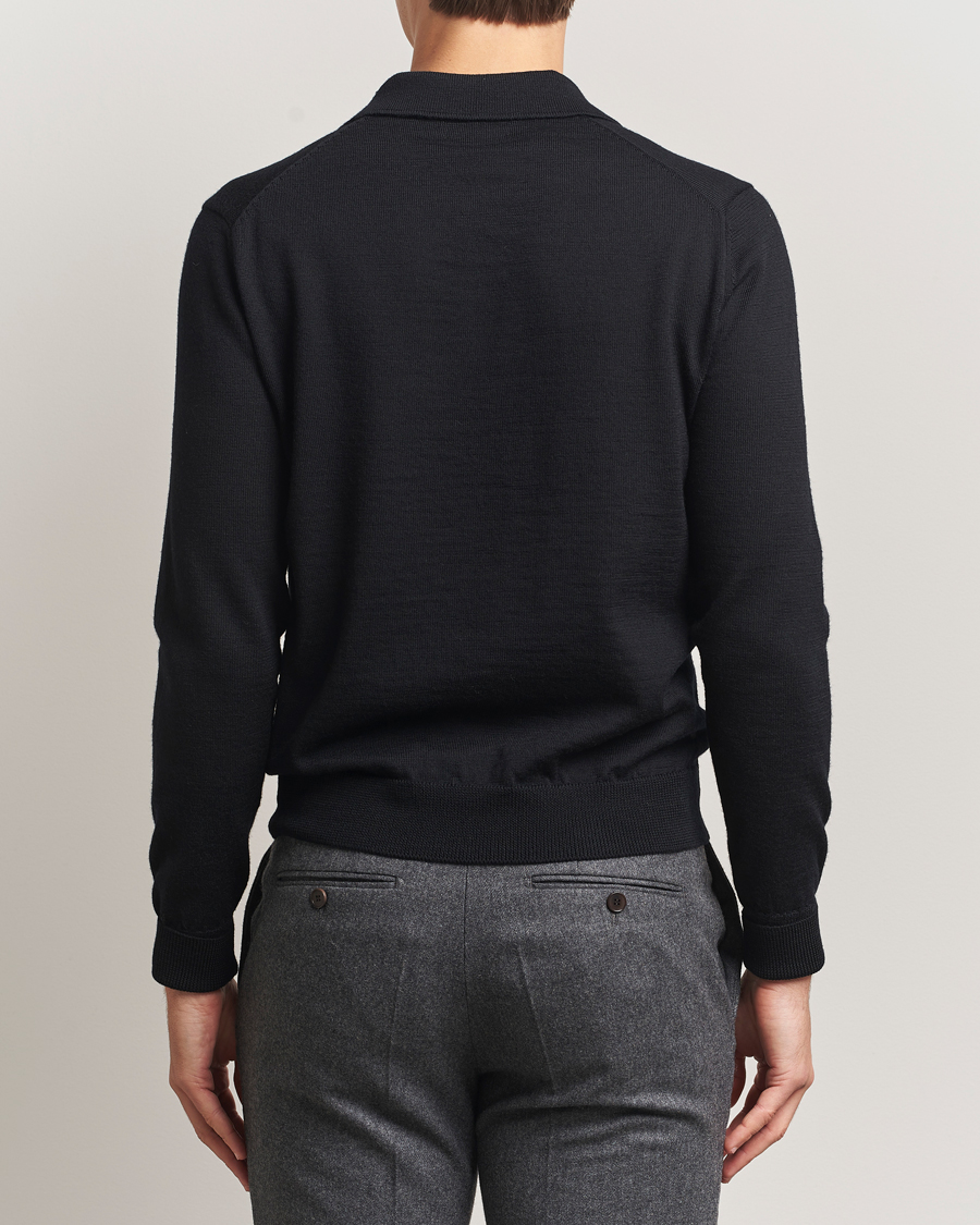Herre | Trøjer | Kamakura Shirts | Long Sleeve Knitted Polo Black