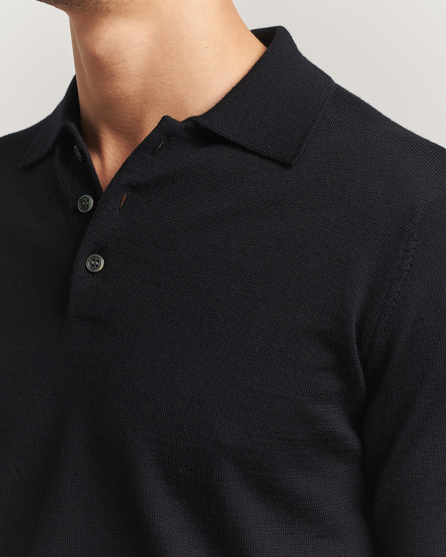 Herre | Trøjer | Kamakura Shirts | Long Sleeve Knitted Polo Black