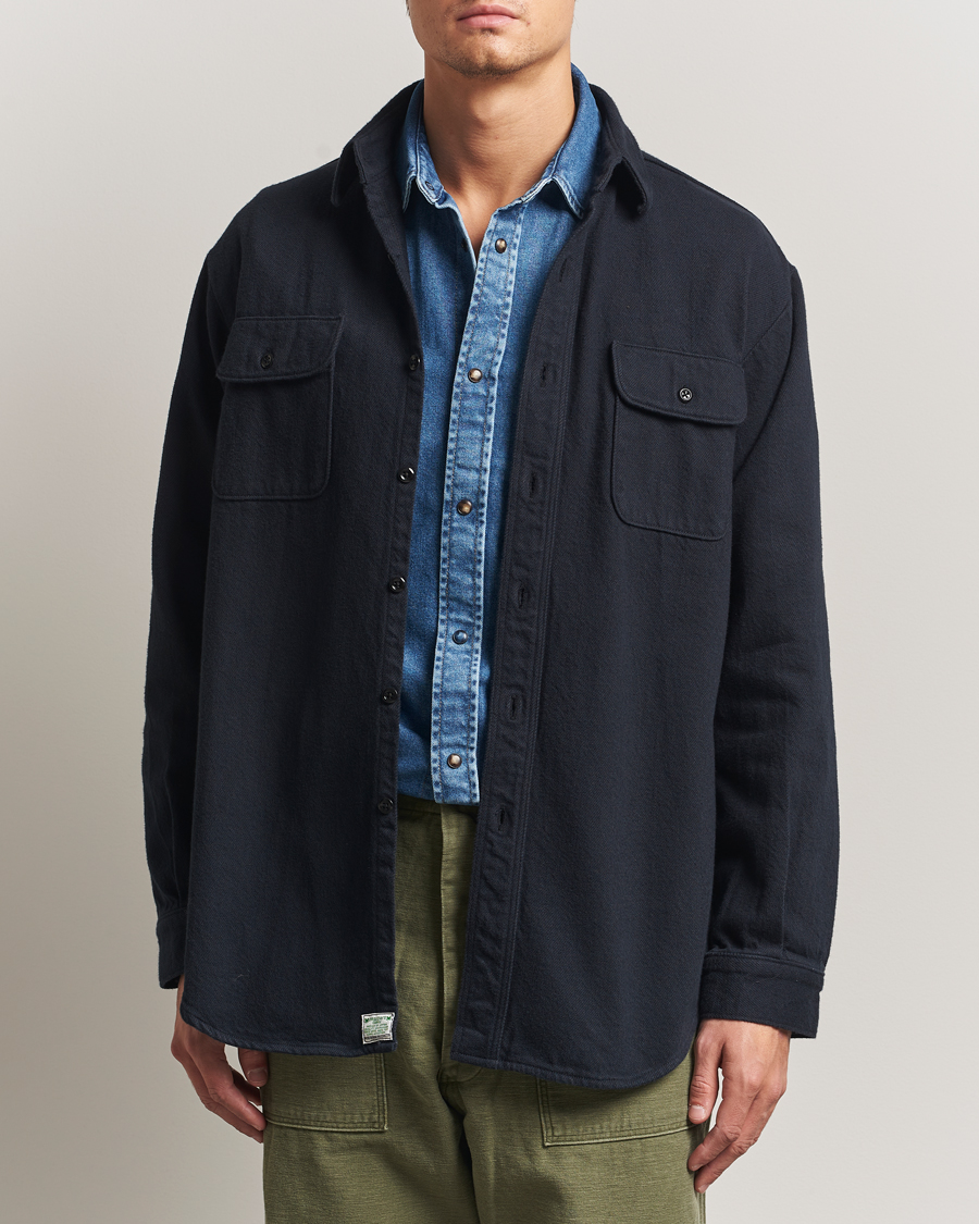 Herre | Skjorter | orSlow | Brushed Flannel Overshirt Navy