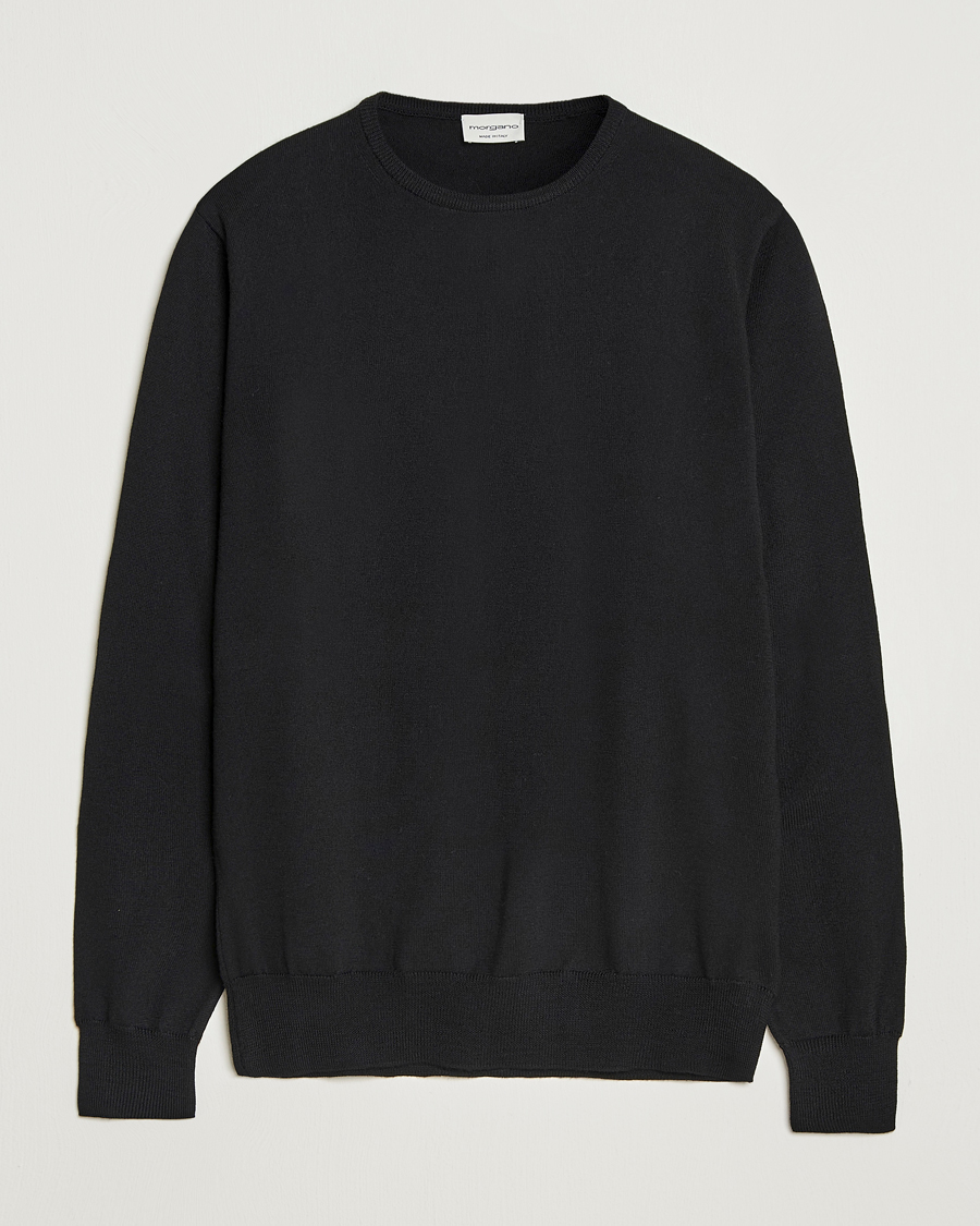 Herre | Trøjer | Morgano | Extra Fine Merino Wool Crewneck Black