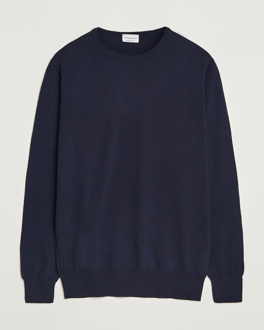Herre | Trøjer | Morgano | Extra Fine Merino Wool Crewneck Navy